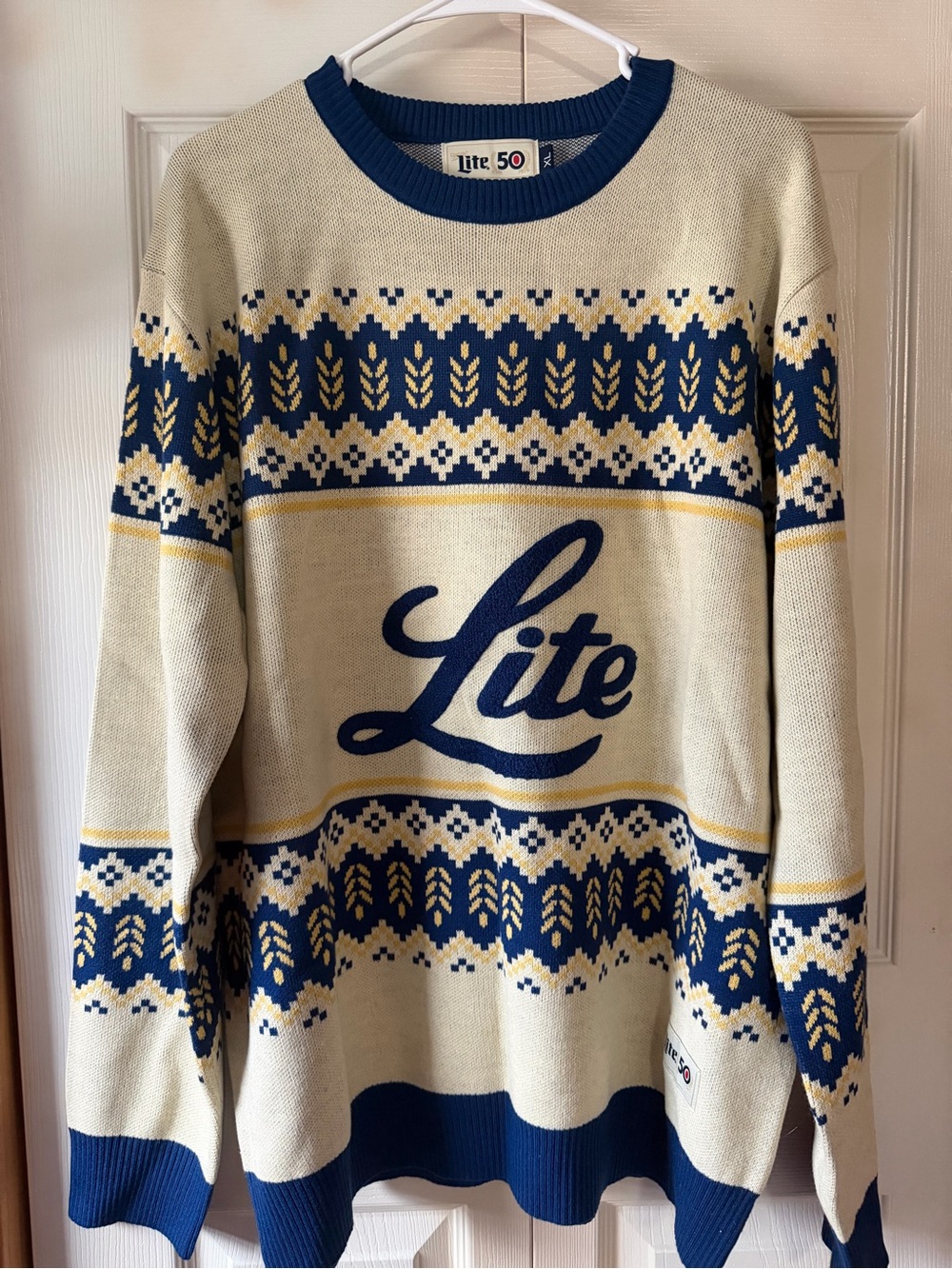Branded Men's Fair Isle Sweater in Cream and Navy